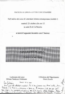Camicia contenente corrispondenza per Giuliano Scabia