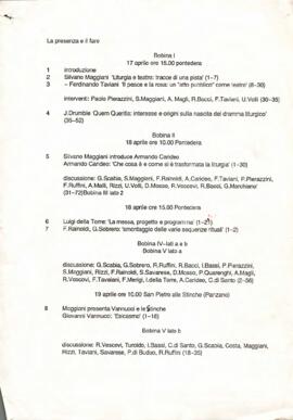 Cartella con all'interno fotocopie sciolte con i testi sbobinati degli interventi del convegno La presenza e il fare. Rapporti fra liturgia e teatro, Pontedera, 17-20 maggio 1979.