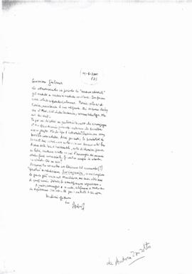 Camicia contenente lettera ms. di Andrea Zanzotto (2001)