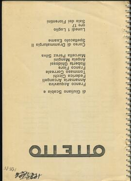 «1984-85 Ottetto di Giuliano Scabia e [altri]. Corso di Drammaturgia II. Spettacolo Esame. Lunedì 1 luglio ore 17. Sala dei Fiorentini»